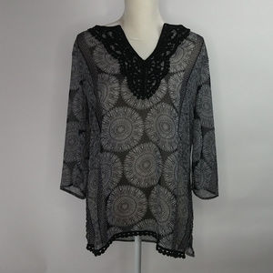 Black Boheimian Lace Design Long Sleeves Blouse